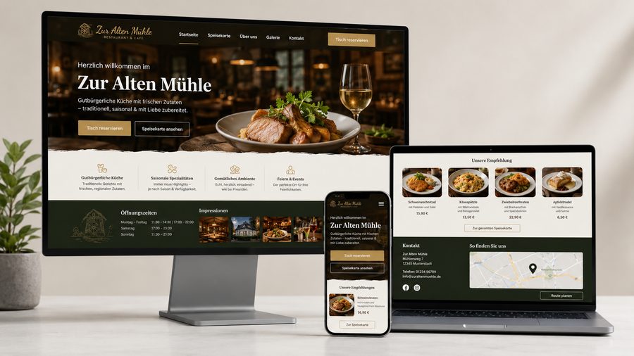 Responsive Website für ein Restaurant – Beispiel-Webdesign von Web-Steps MEDIA