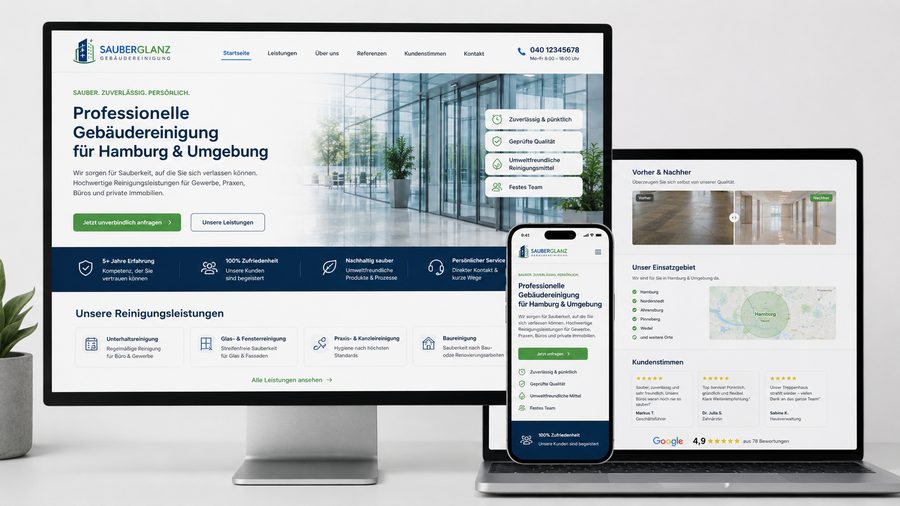 Website für eine Gebäudereinigung – responsives Webdesign-Beispiel von Web-Steps MEDIA